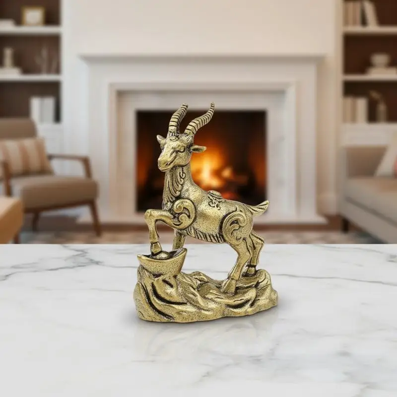 Retro Style Feng Shui Goat Statue with Lucky Coins Desktop Craft Ornament for Home Decor Housewarming Present