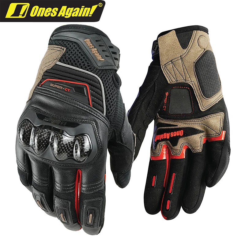 Ones Again! MG08 Motorcycle Gloves for Men Summer Breathable Carbon Fiber Off-road Motorbike Riding Protector Four Season Gloves