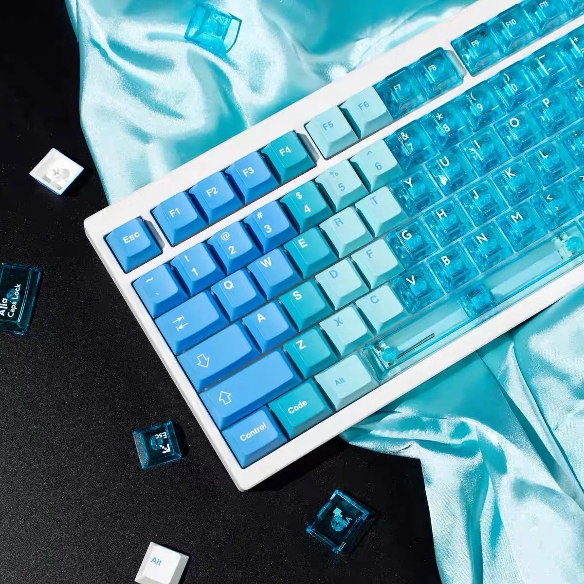 Imagem -02 - Aulidtech Havaí Gelo Keycaps Transparente Azul Gradiente Pbt Corante Sub uv Semi Brilho Através para Teclado Mecânico Neve Montanha