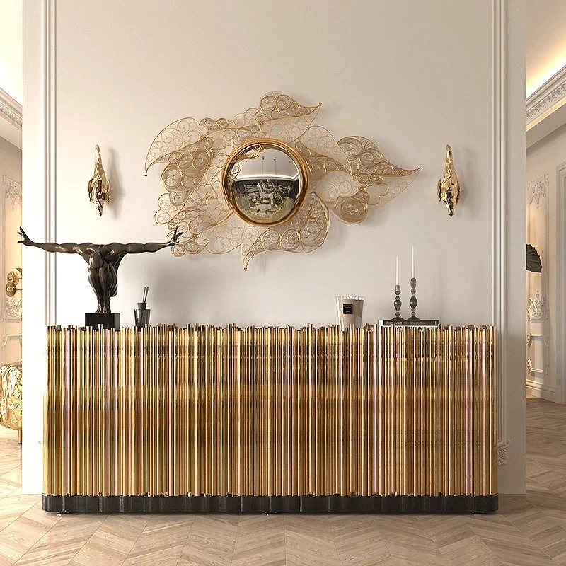 

ZC Italian light luxury dining side cabinet column washing table creative stainless steel storage cabinet
