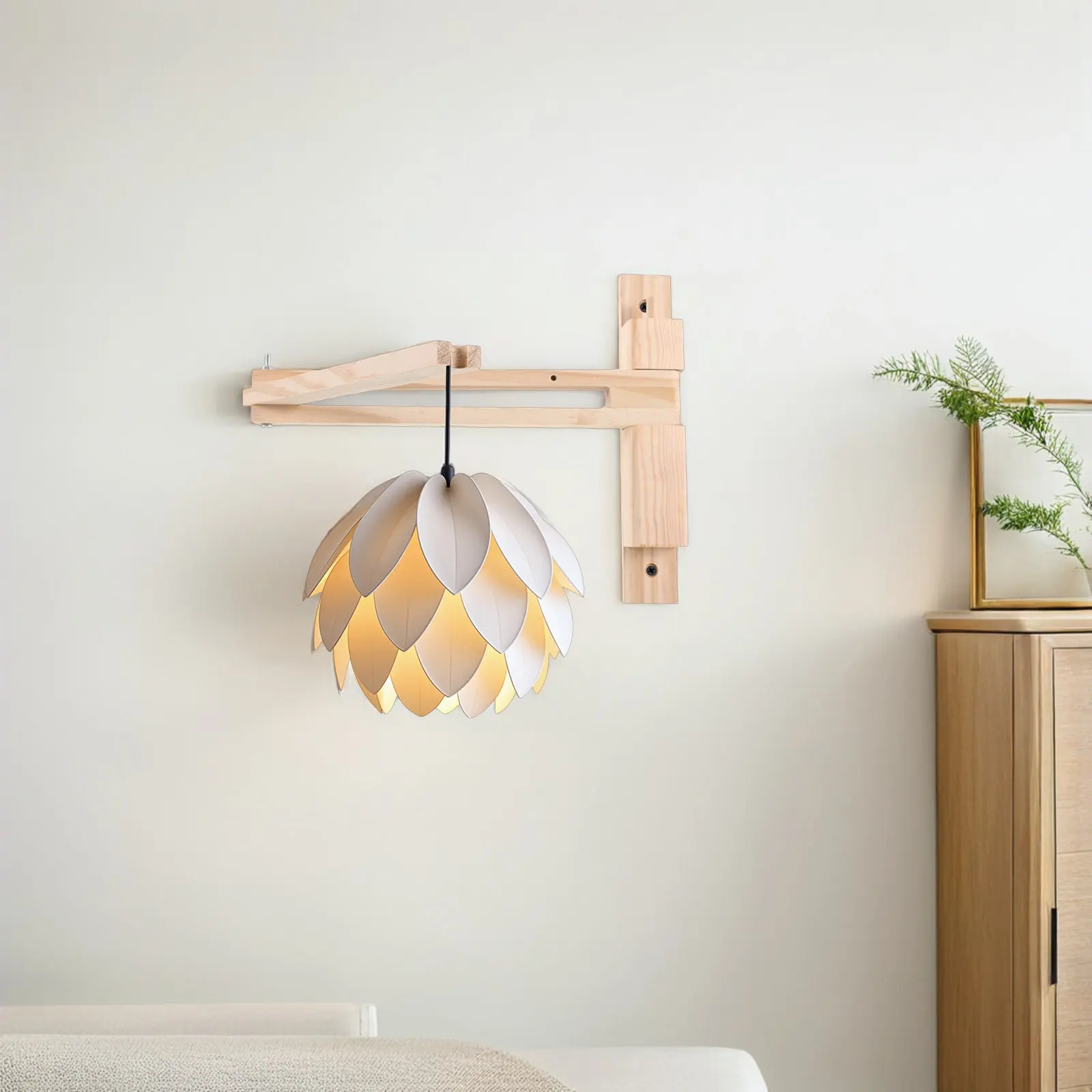 2 Pcs Folding Wall Mounted Light Stand Hanging Lamp Indoor Adjustable Bracket Beige Decorative Brackets for Shelves Wood