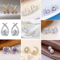 925 Sterling Silver Stud Earrings Zircon High Quality For Women's Wedding Fine Jewelry Accessories Gift