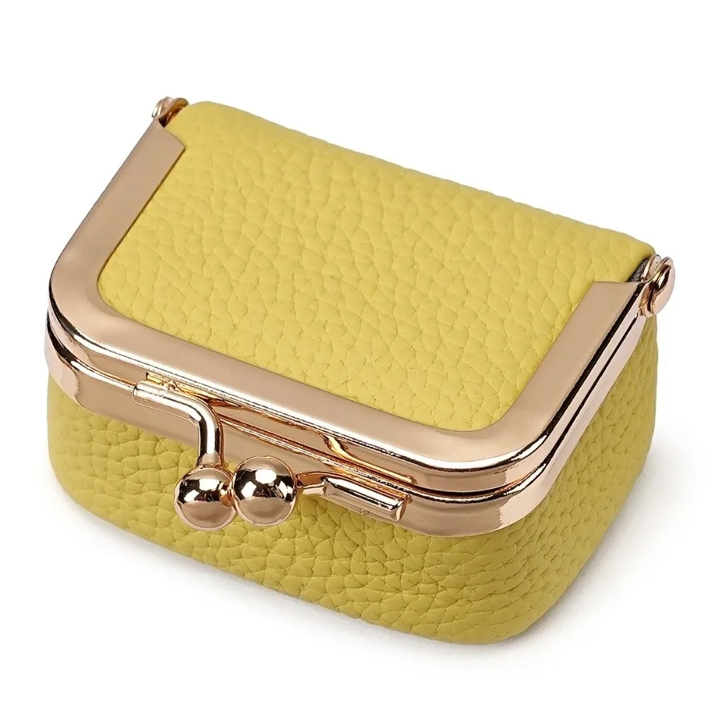 

Cute Genuine Leather Kiss Lock Coin Purse Solid Color Multifunctional Leather Jewelry Bag Mini Square Small Item Bag Storage