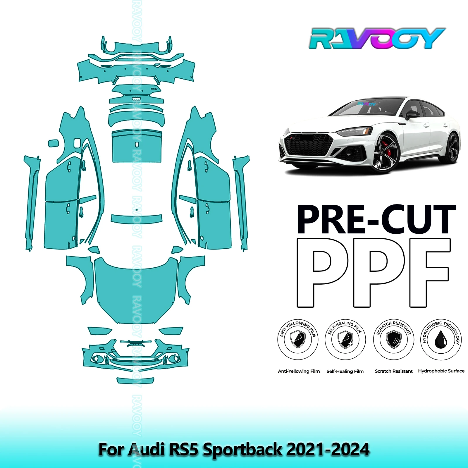 

Автомобильная предварительно вырезанная защитная пленка для краски, полный автомобильный ТПУ PPF для Audi RS5 Sportback 2021-2025