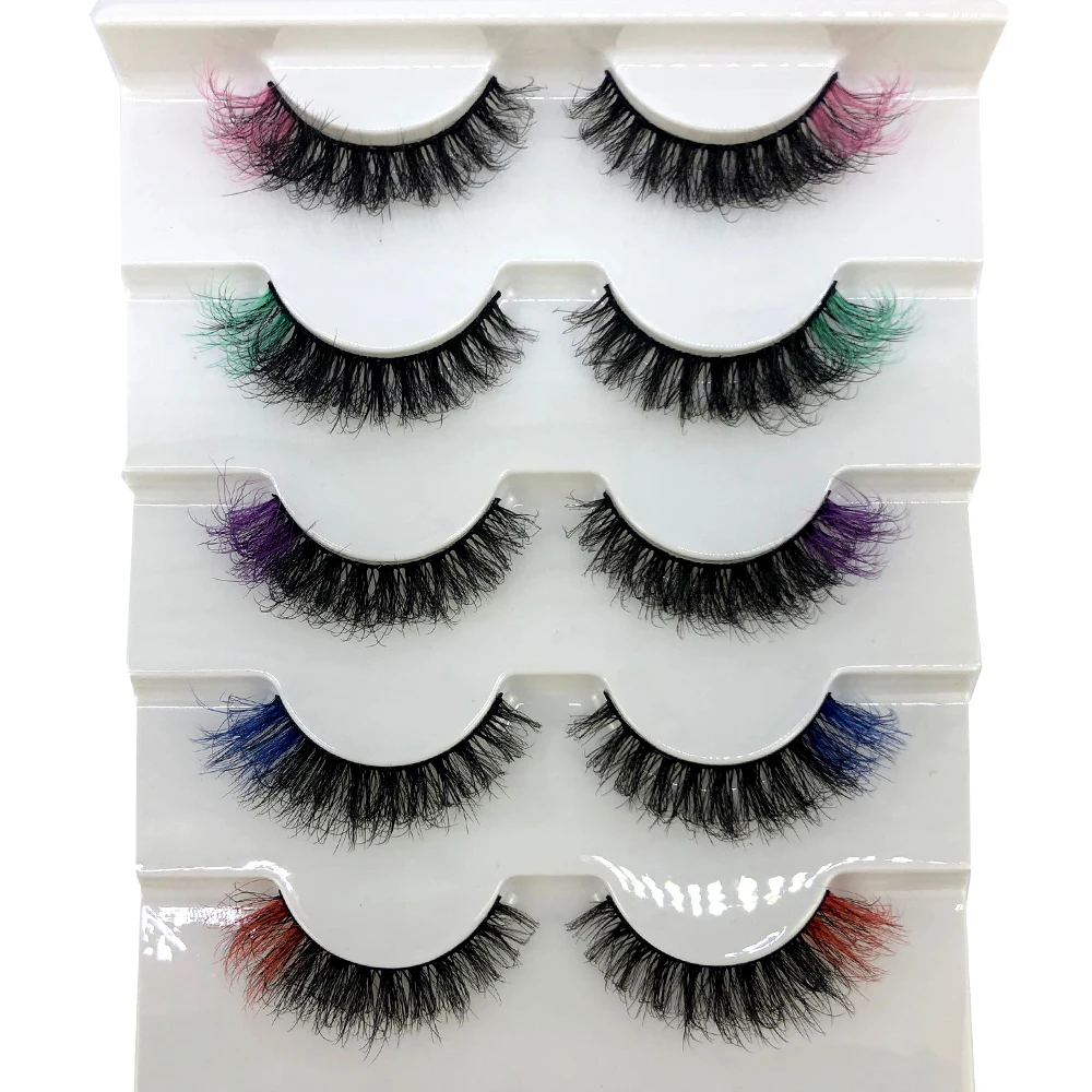 New 5 pairs Fluffy Colored Lashes 3d Color Mink Lashes Wholesale Dramatic Natural Eyelashes Extension Make up Fake Eyelashes