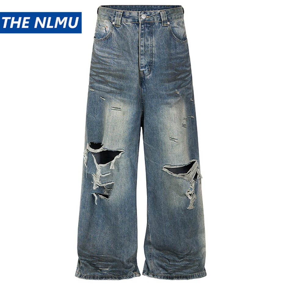 

Hip Hop Blue Baggy Jeans Hi Street Distressed Ripped Vintage Retro Loose Denim Pants Men Luxury Designer Jeans Trousers