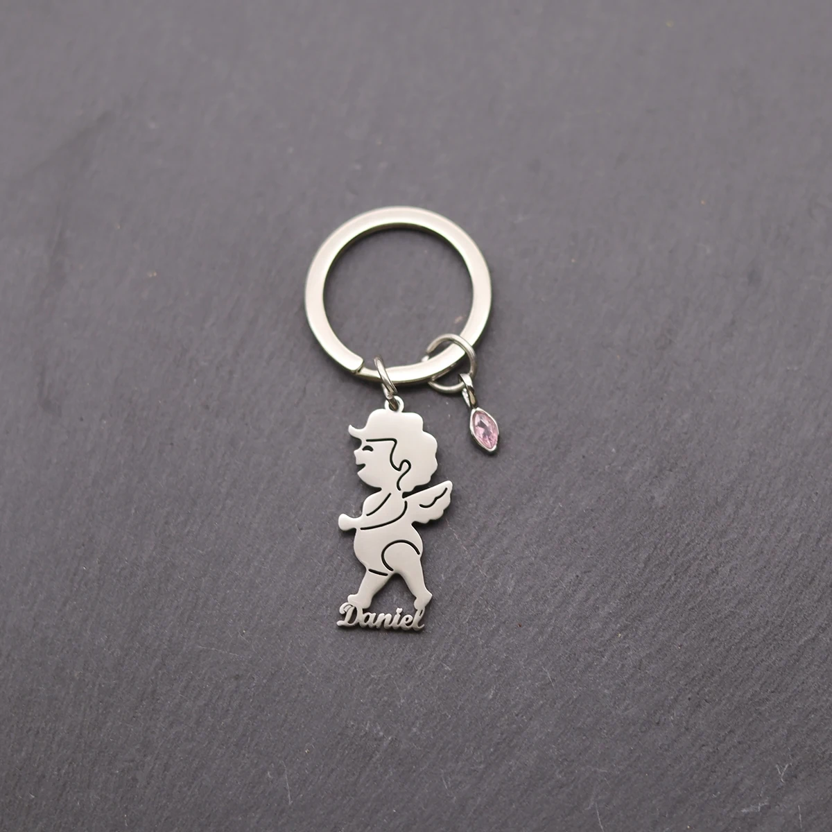 Customized Stainless Steel Angel Boy Pendant Keychain Engraved Cartoon Jewelry Men Gifts Women Gifts view 5