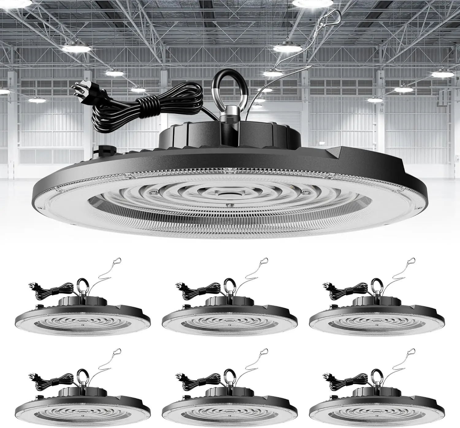 

Светодиодный светильник UFO High Bay 250W, 6 штук в комплекте, 5000K 30000LM, AC100-277V для склада, гаража, мастерской