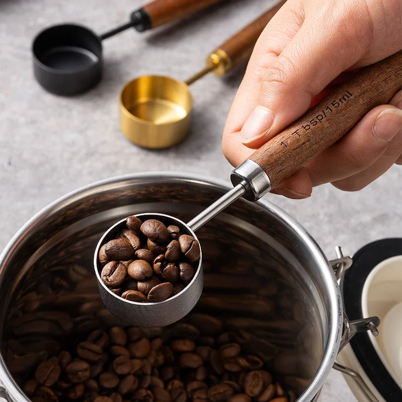 15ML Stainless Steel Coffee Spoon, Walnut Handle Measuring S