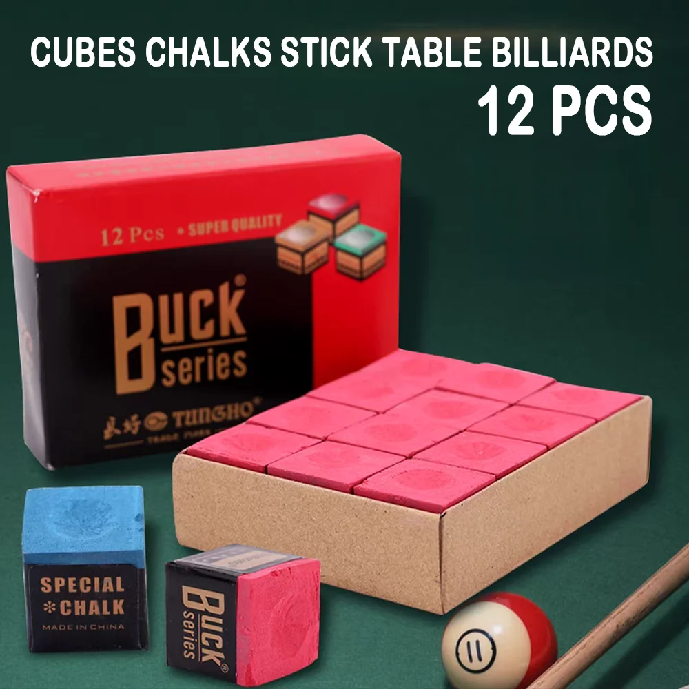 

12Pcs Billiards Cubes Chalk Powder Snooker Accessories Cue Tip Antislip Blue Pink Oil Chalks Table Billiards Entertainment