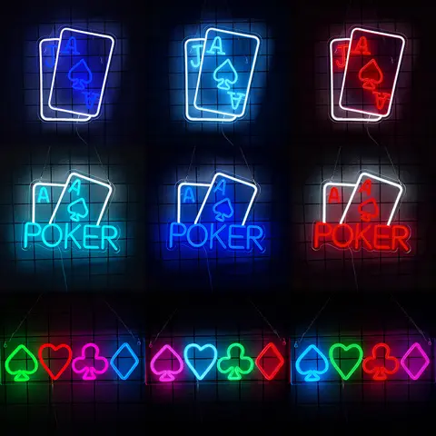 Playing Cards Neon Sign for Wall Decor,Poker Teens LED Neon USB Light Sign for Bedroom Casino Bar Play Room Birthday Party Decor