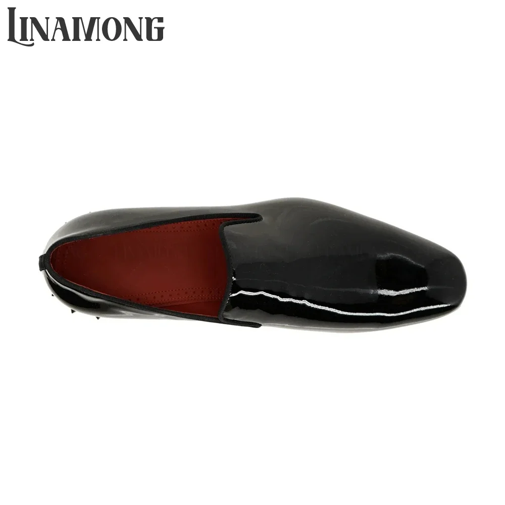 Black Patent Leather Rivet Loafers Designer Slip-On Oxfords Almond Toe Classic Style Dress Shoes for Men Banquet Leather Shoes - view 5