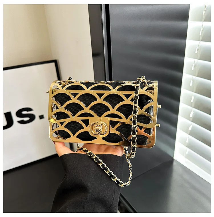 2024 New Metal Female Bags Luxury Designer Handbags Purses Hollow Out Dinner Party Crossbody Bag Mini Square Bags For Ladies