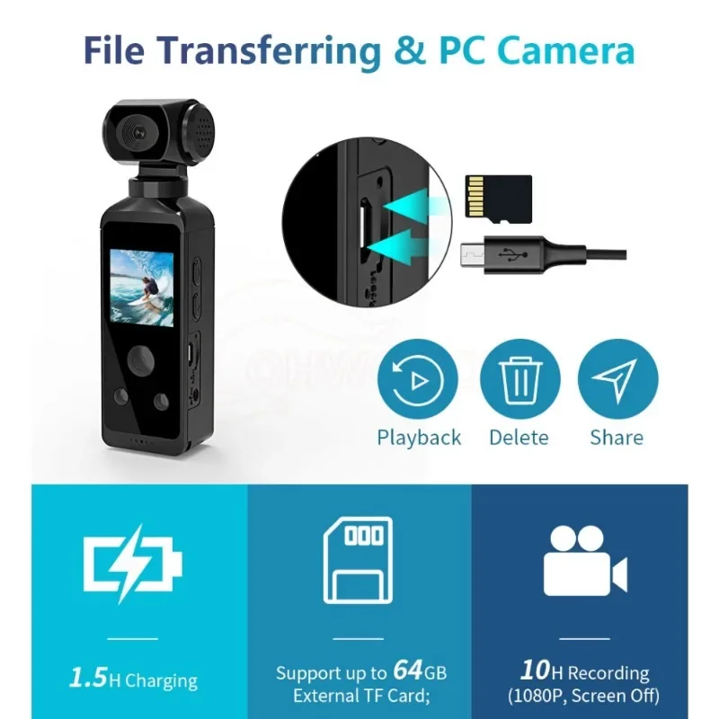 Карманная экшн-камера 4K Ultra HD Wi-Fi 270. °   Вращающаяся мини-спортивная видеокамера, водонепроницаемый чехол, дорожный рекордер для водителя велосипеда