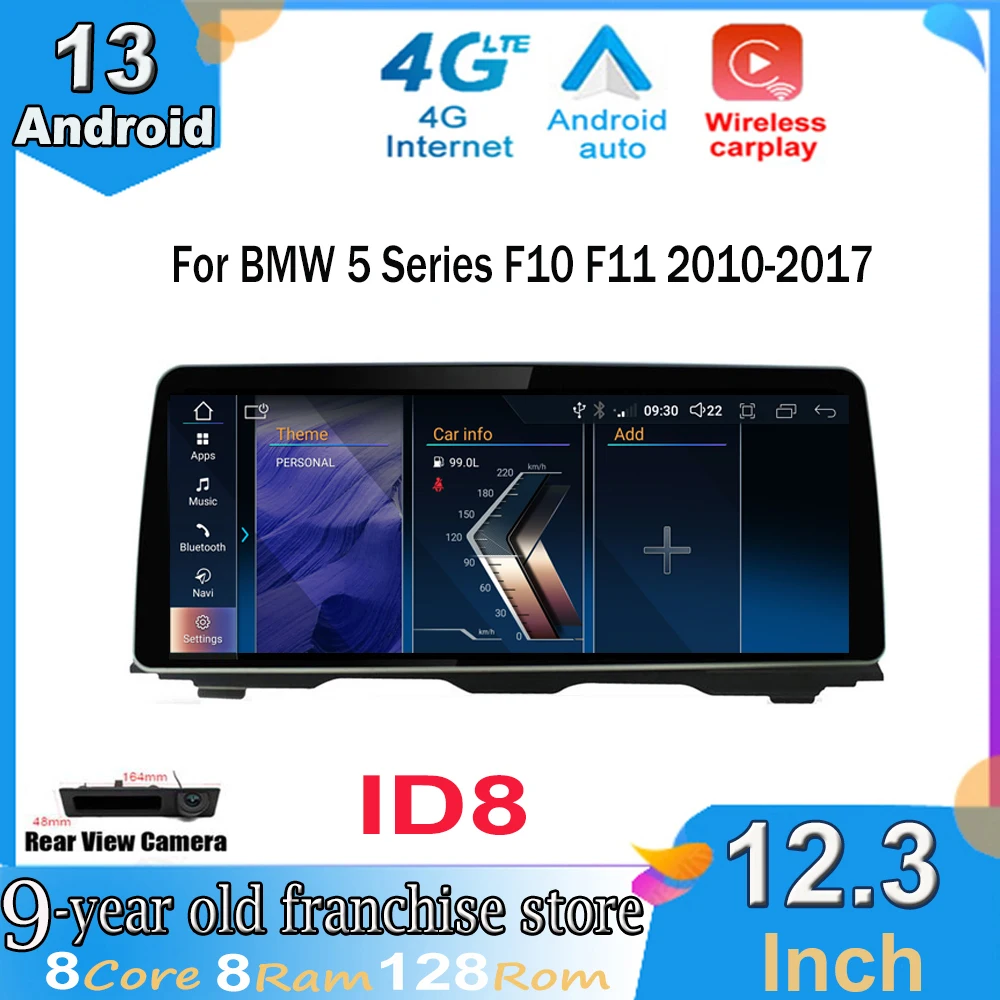 

ID8 Android 13 Car Multimedia Player for BMW 5 Series F10 F11 CIC NBT 2010-2017 Carplay Auto Monitors Stereo Radio 12.3 Inch