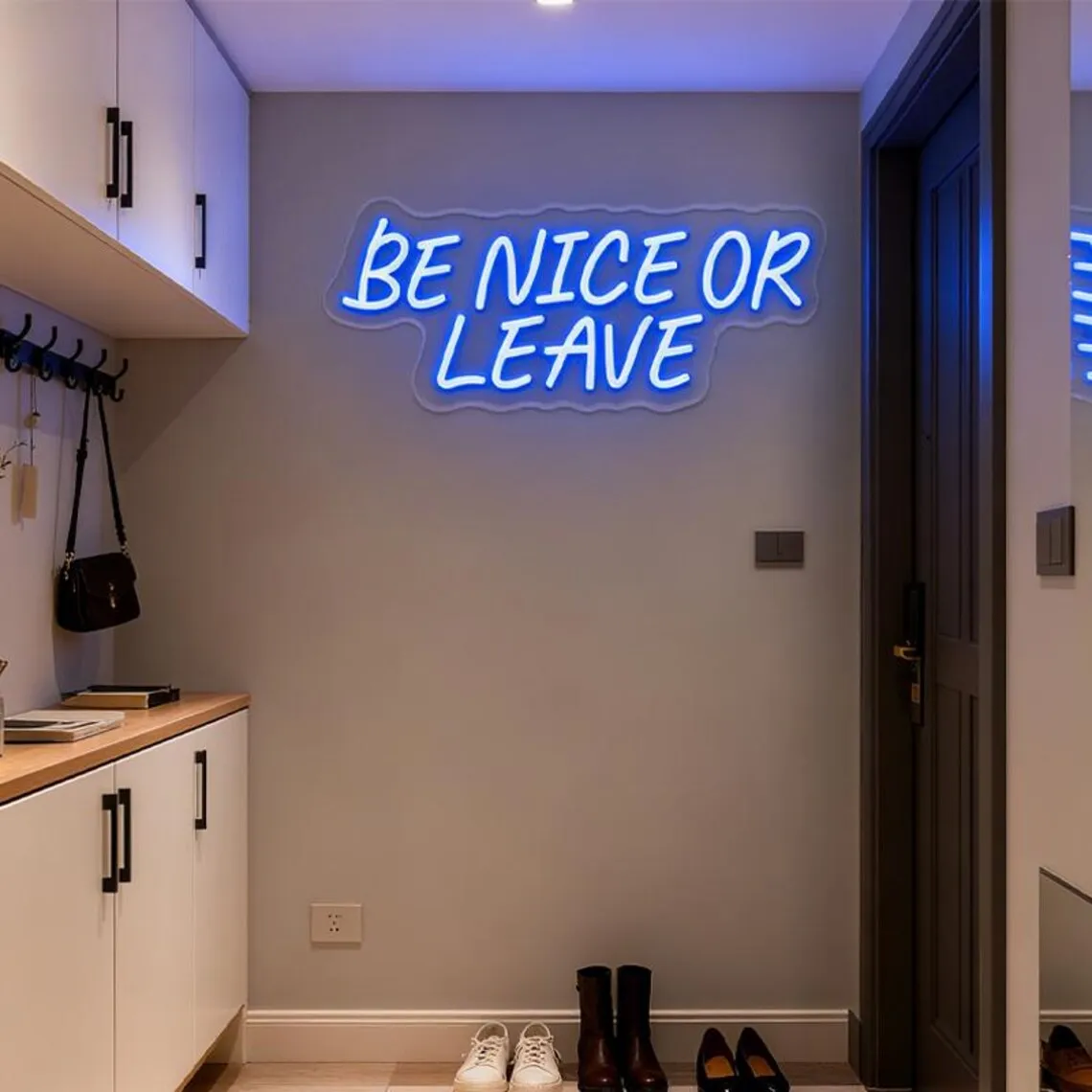 كن لطيفًا أو اترك علامة النيون، ديكور علامة LED تحفيزية بسيطة، ديكور حائط عصري، معرض جدار الفن، لافتة ممتعة للباب الأمامي #3