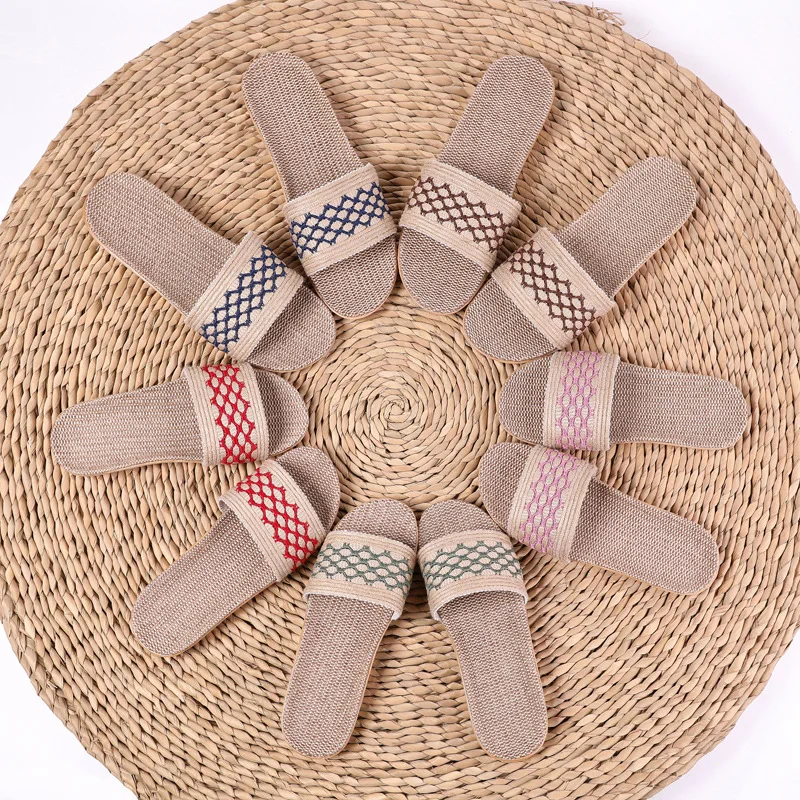 Fashion Casual Anti-slip Slippers Womens Couples Slippers Comfort Beach Sandals Flip Flops Linen Home Indoor Open Toe Flat Shoes