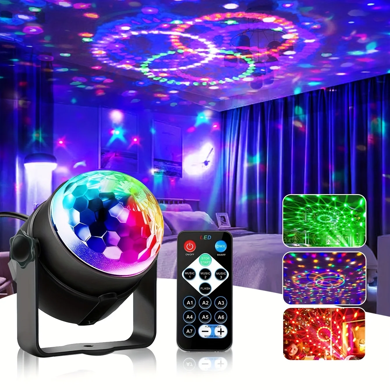 Lampu Strobo LED Warna-warni RGB dengan Remote, Lampu Disko Panggung Berputar untuk Rumah, Kamar, Pesta, Ulang Tahun, Pernikahan, Bar, Pertunjukan