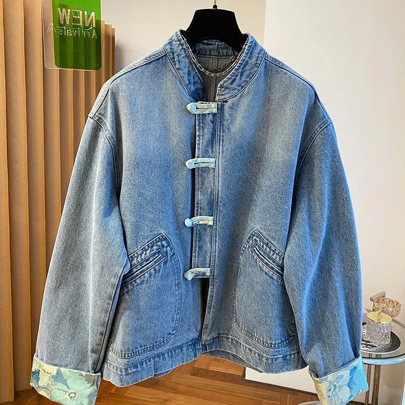 Frühling und Herbst neue Damen Jeans jacke locker lässig Spleißen übergroße Vintage Jacke