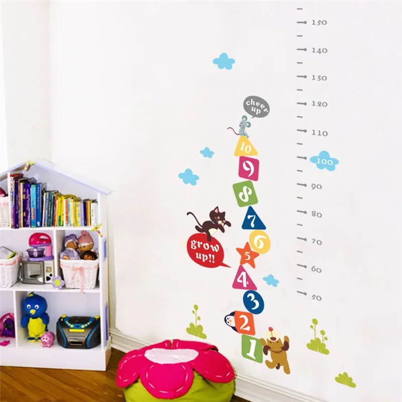 Animal & Numbers Growth Chart Wall Stickers Kids Room Playroom Decoration Children Height Measure Mural Art Diy Home Decal