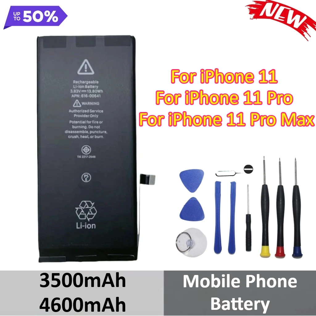 

3500mAh 4600mAh Replacement Lithium Battery for IPhone 11 11Pro 11Pro Max Mobile Phone Battery + Tools
