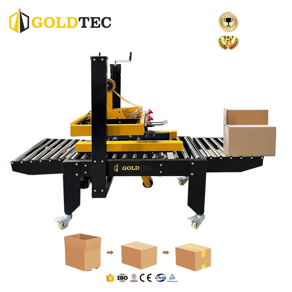 GTF-5050 Semi Automatic Tape Box Former Packer Case Sealer Machine Carton Sealing Packaging Line Side Drive Box Sealer