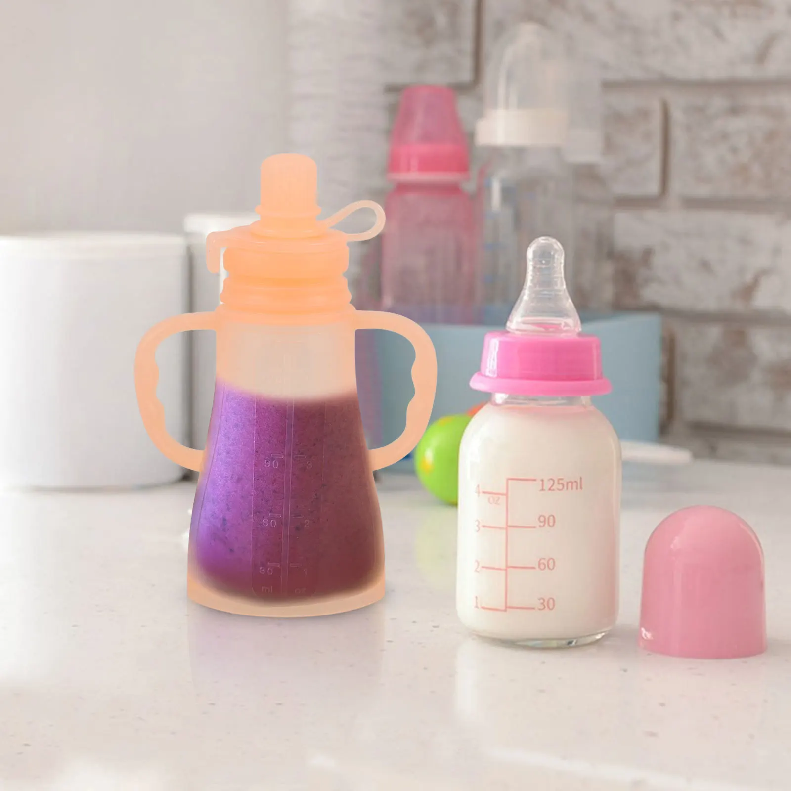 

Refillable Silicone Baby Food Pouches No Spill Squeeze Holder Reusable Containers For Yogurt Smoothies Purees Orange Leak Proof