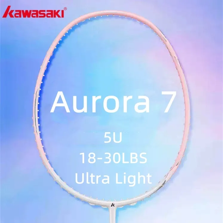 Kawasaki Aurora-7 Badminton Racket 5U Ultra-Light 18-30 Tension Support All Carbon Fiber Racket