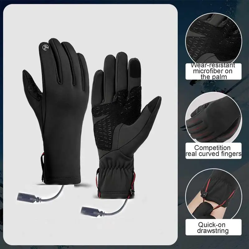 Winter USB Heated Gloves Waterproof Touchscreen Snowboard Gloves Hand Warmer Outdoor Fishing Skiing Motorcycle Bicycle Gloves