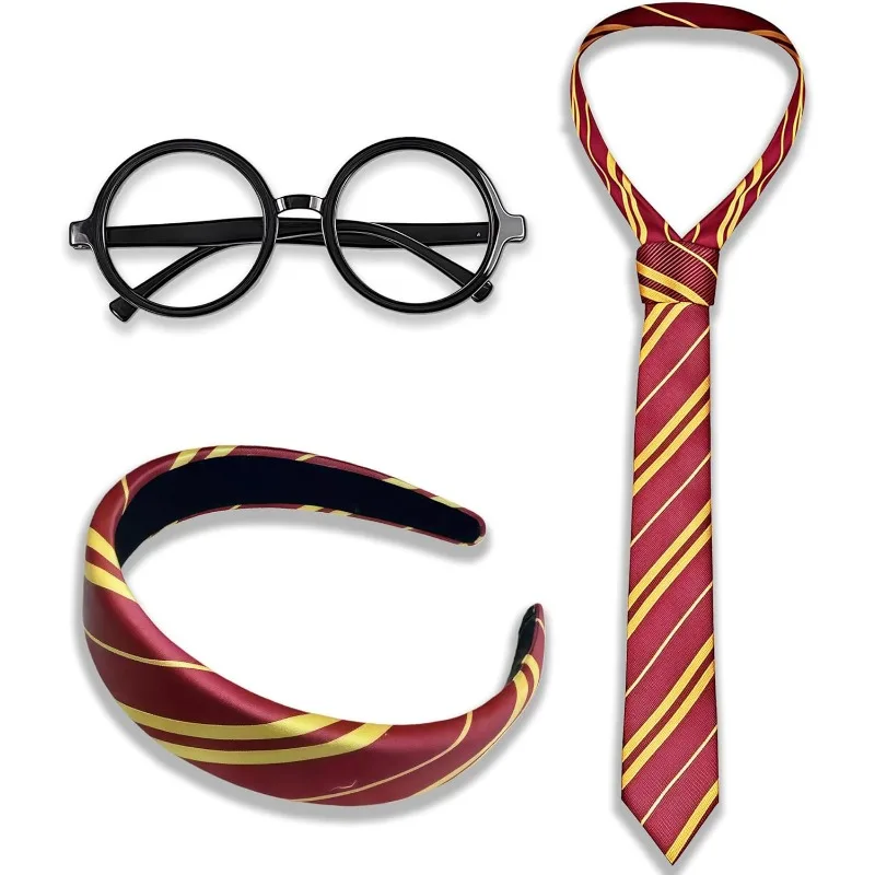 3pcs Halloween Wizard Costume Accessories Set for Women,Burgundy Red and Yellow Stripe Headband and Tie Adult Party Cosplay