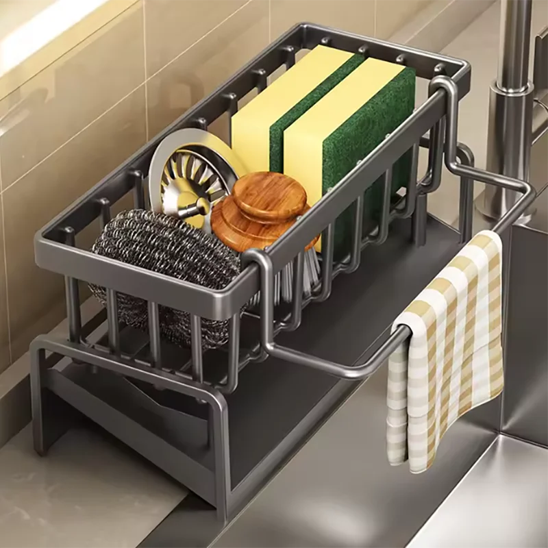 بالوعة المطبخ استنزاف الرف المنظم البلاستيك الذاتي استنزاف بالوعة الرف الصابون الإسفنج حامل قماش الأطباق منشفة رف سلة المرشح #1