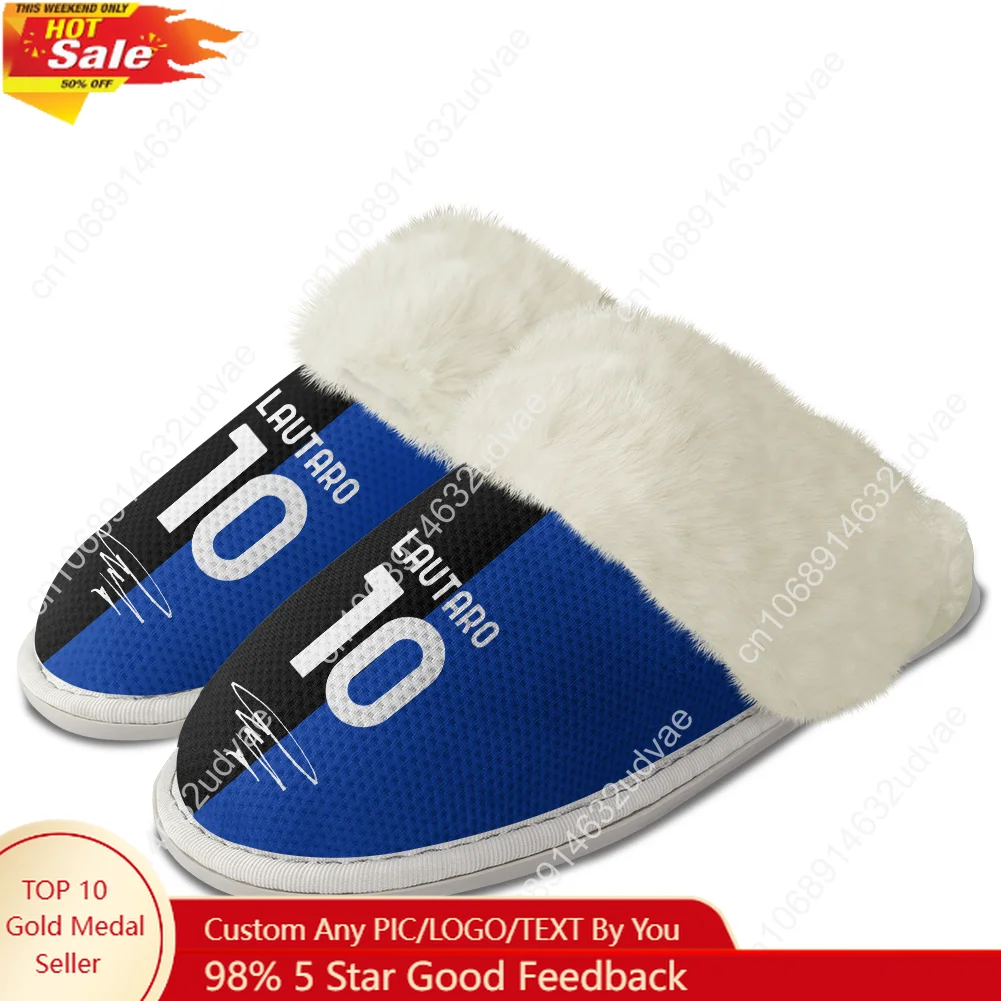 

Lautaro No.10 Plush Slippers Keep Warm Shoes Mens Womens Soft Foot Covers Argentina Soccer Star Cotton Customized Slipper DIY