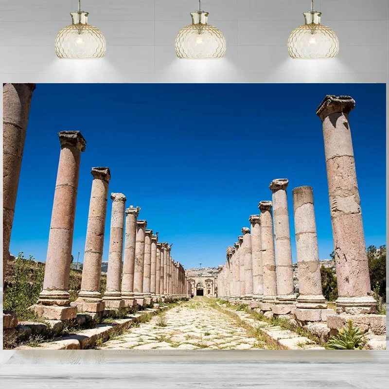 Ancient Roman Columns Backdrop Columns City Gerasa Antiquity Ruins Photography Background Italy History Culture  Party Banner