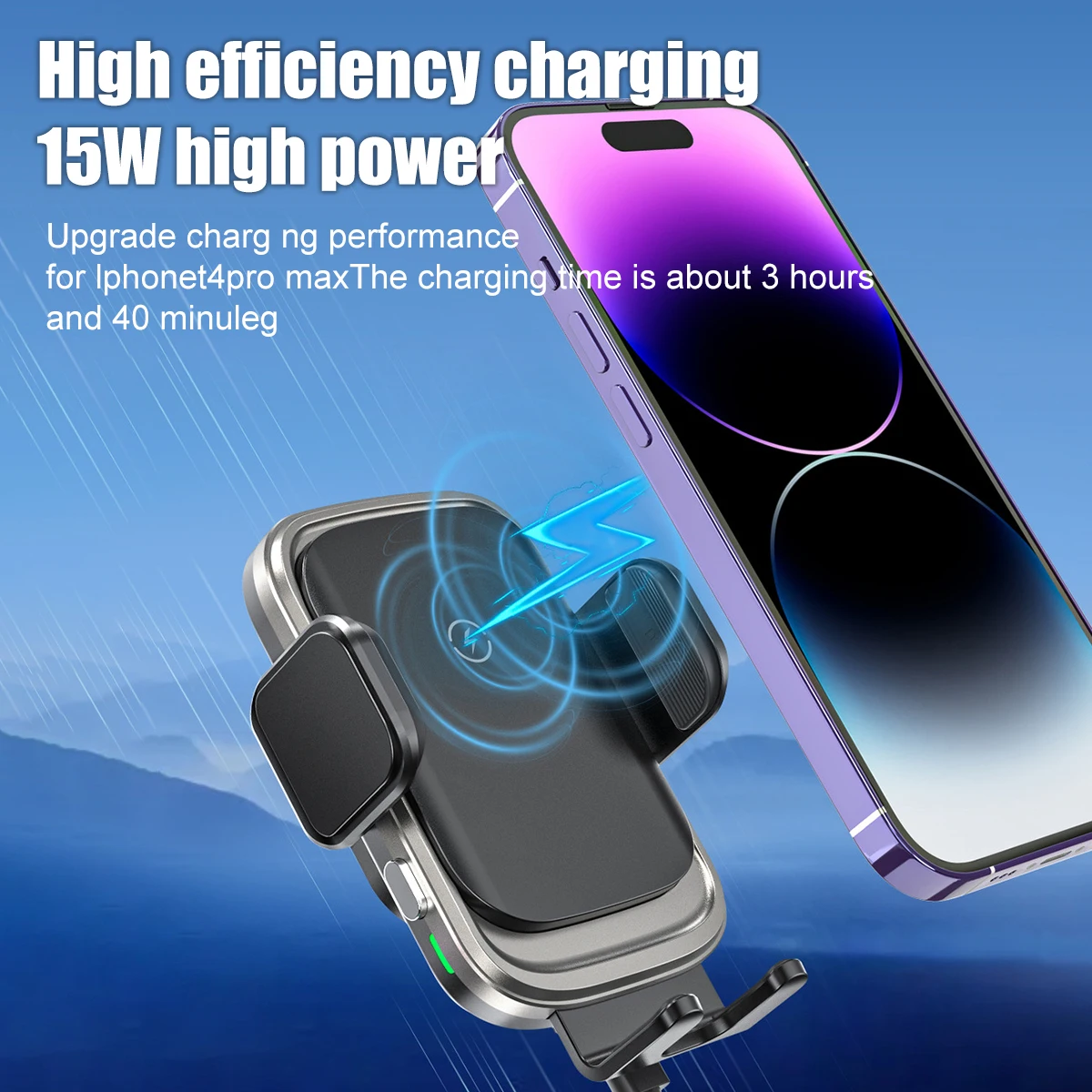 Universal Car Cell Phone Holder Bracket 15W Wireless Charging Handsfree Phone Holder In Car, For Dashboard Windshield Vent