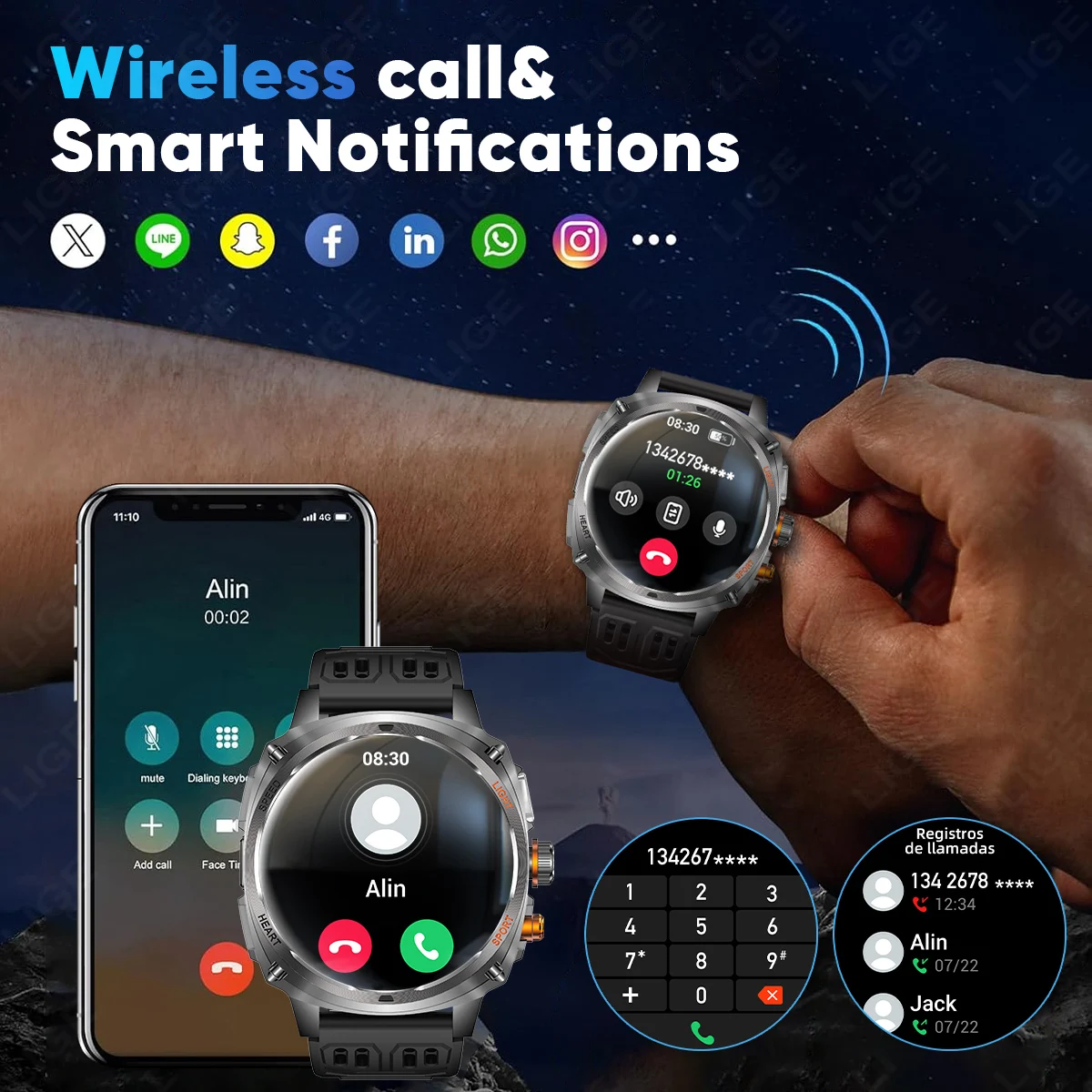 LIGE LED Smart Watch Schermo da 1.75 pollici Chiamata Bluetooth Uomo 800mAh Batteria Impermeabile Sport all'aria aperta Nuovo Smartwatch per Android IOS