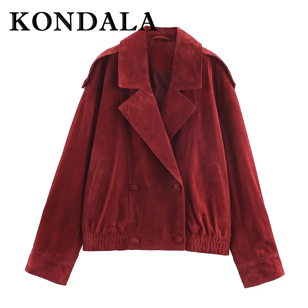 

KONDALA винтажная красная уличная одежда из искусственной кожи, крутая женская куртка, мода 2025 года, осень-Рождество, современная уличная шикарная верхняя одежда для ночного клуба