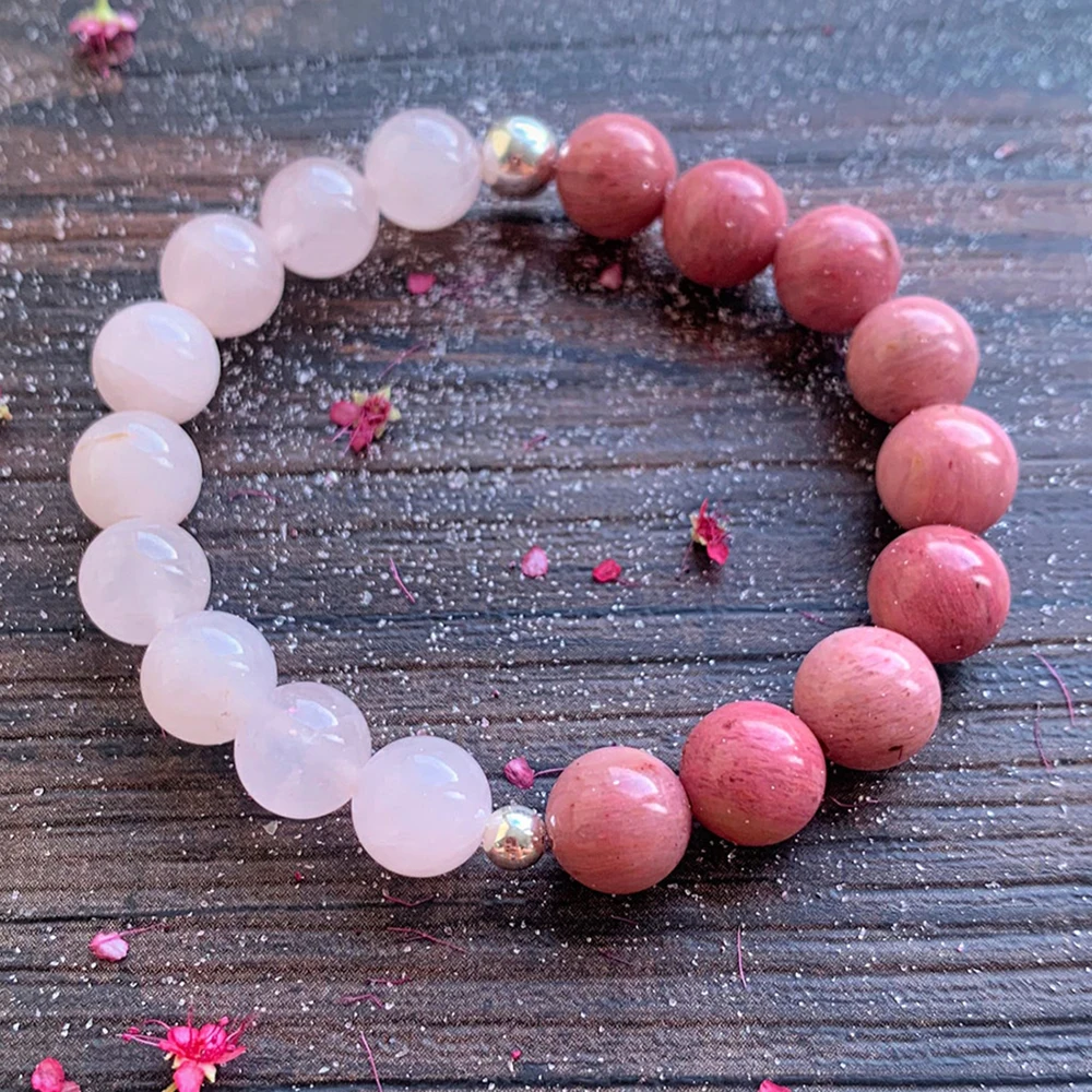 MG1437 AAA Grade 10 mm Rhodonite Rose Quartz Bracelet Women`s Heart Chakra Wrist Mala Bracelet Mother`s Day Birthday Gift