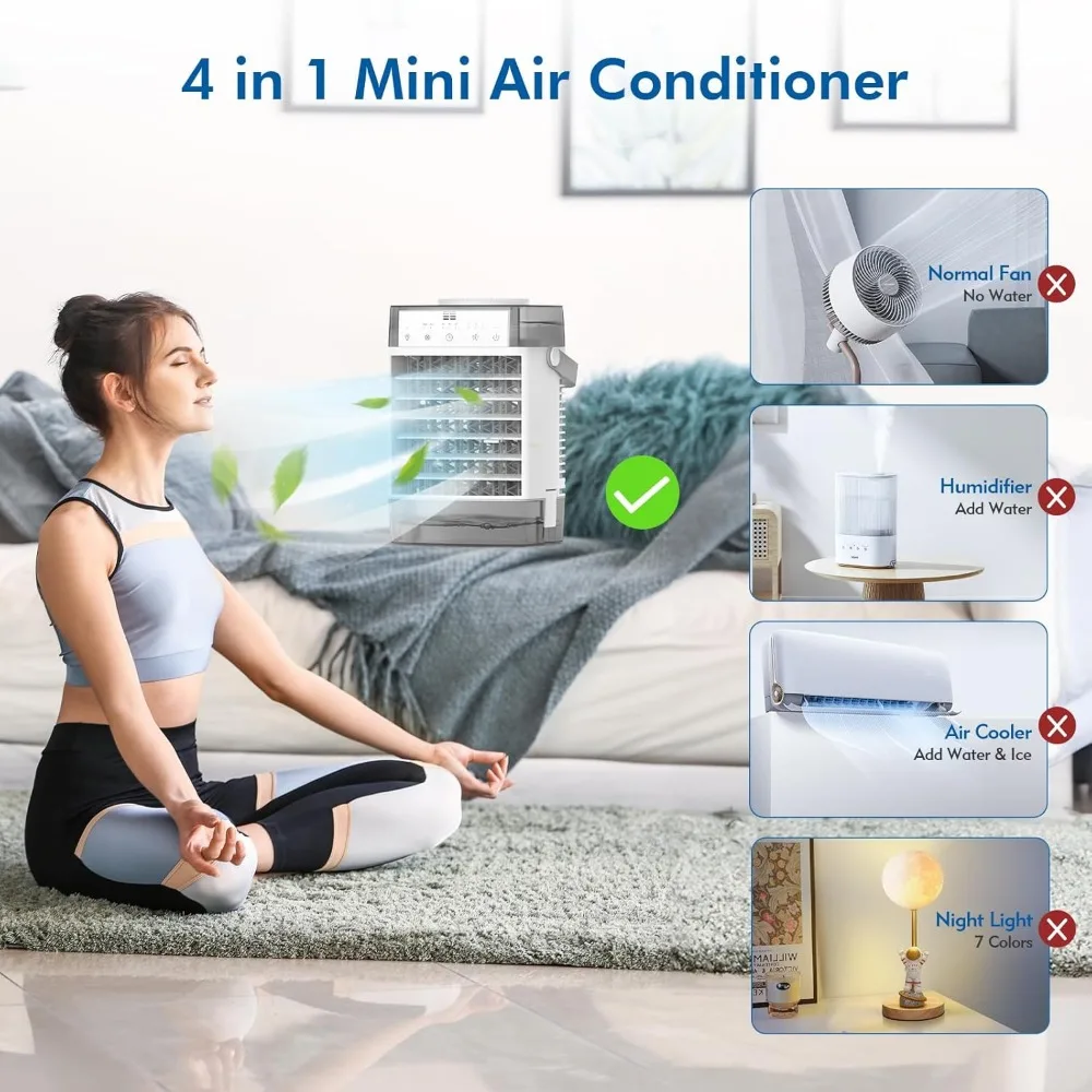 Haoyunma Draagbare Airconditioners, Luchtkoeler Verdampingsmiddel Persoonlijke Mini Ac Met Remoter, 3 Windsnelheid, 2-4-8H Timer, 3 Modi