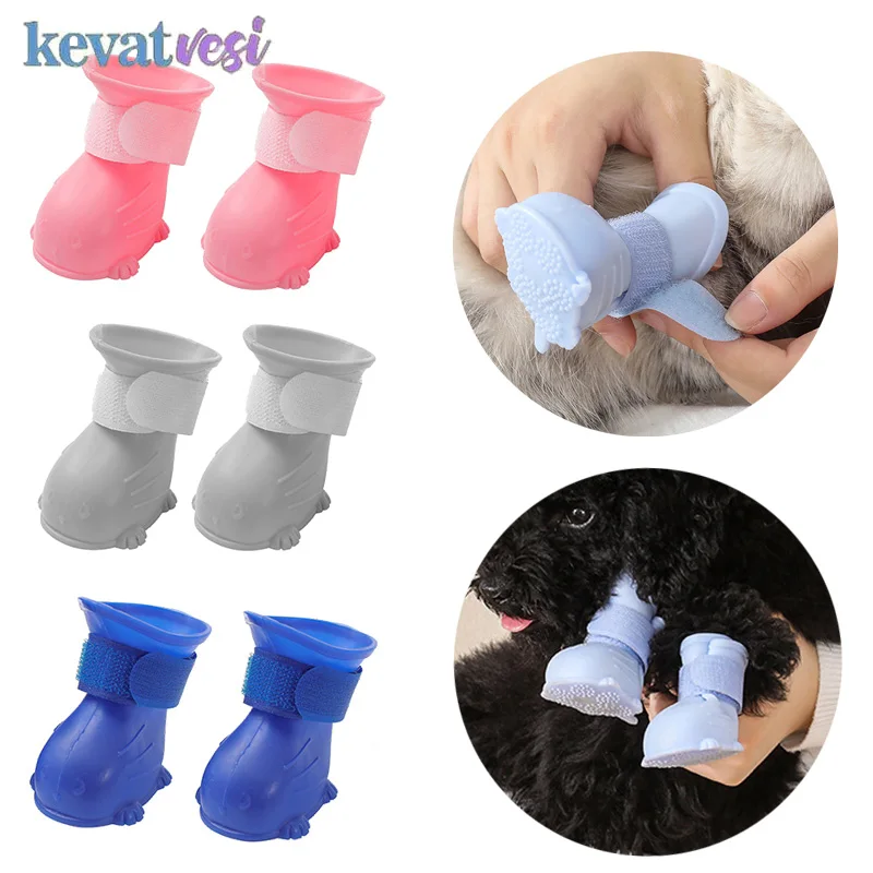 

4 pcs Pet Rain Shoes Waterproof Dog Shoes Anti-slip Pet Rain Boots for Cats Small Medium Dogs Anti-dirty Outdoor Dog Shoes