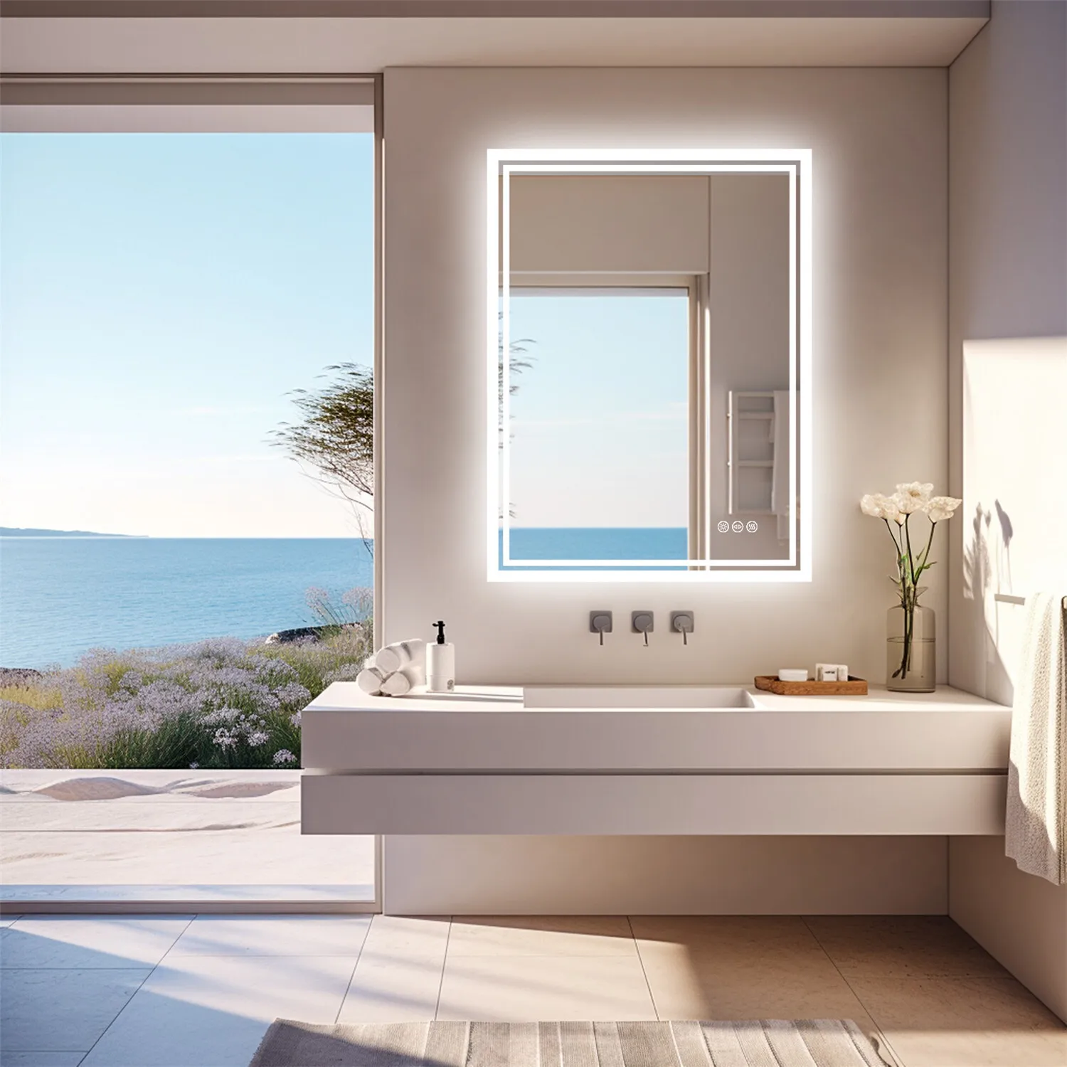 

Wall Mirror 20"x28'' Bathroom Lighted Mirror Vanity Anti-fog IP44 Dimmable Touch