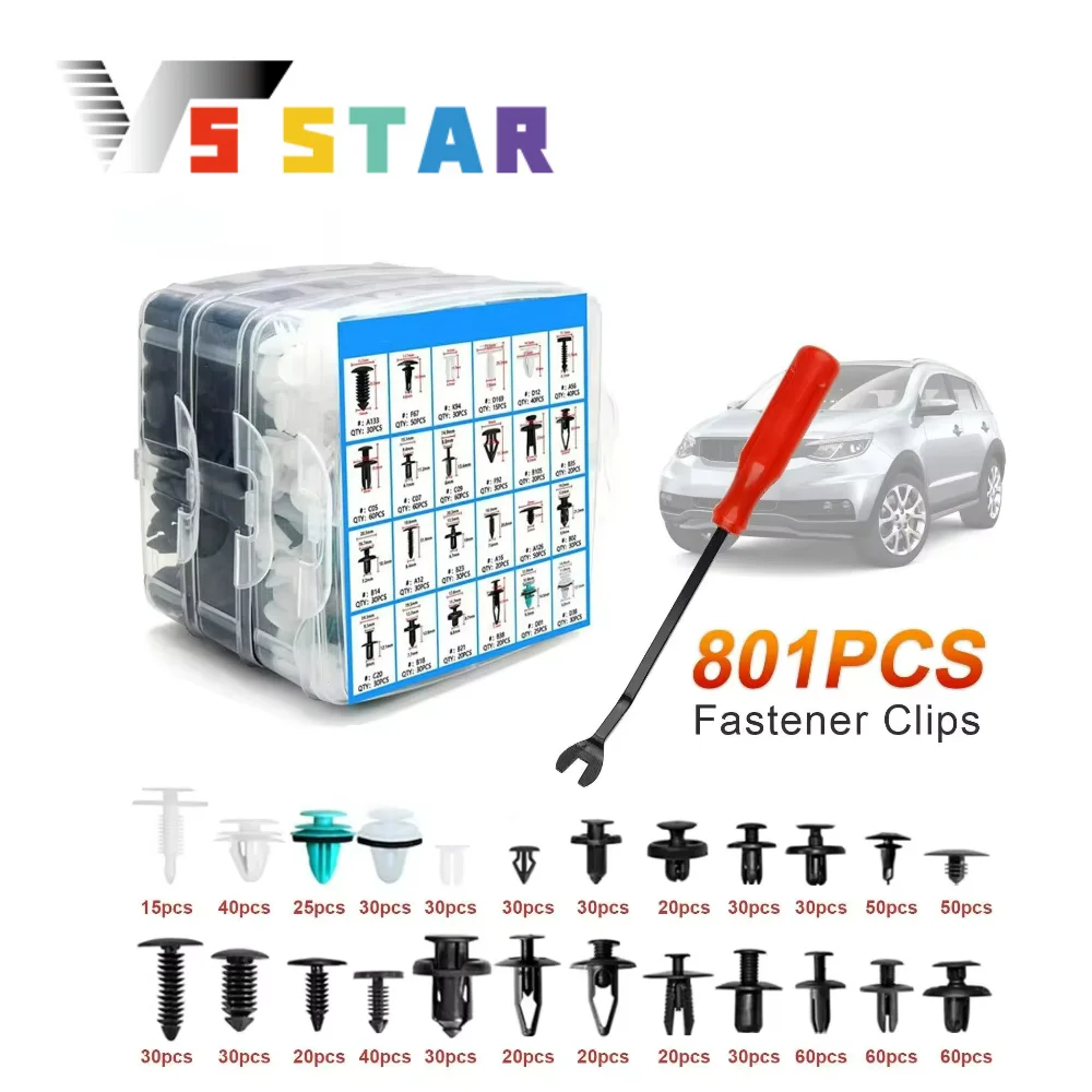 

High Quality Car Retainer Clips Auto Fasteners Push Trim Clips Pin Rivet Bumper 801pcs Box Set For Benz Toyota Honda SLJ-1096