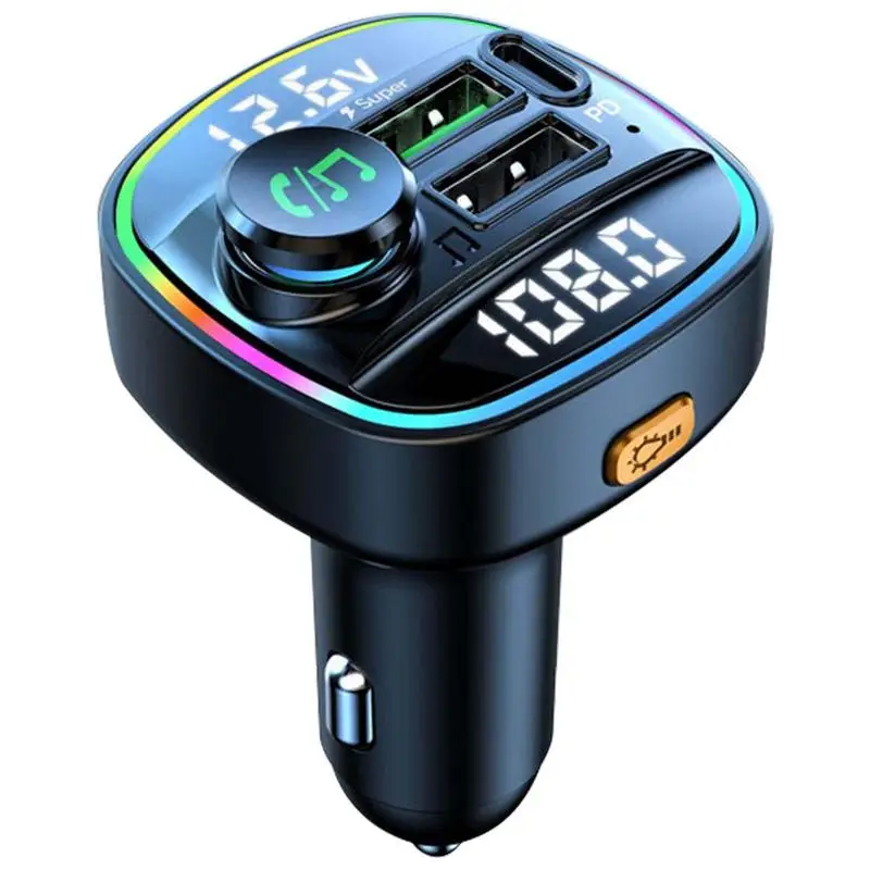 

Fm Transmitter Car Wireless Adapter USB C 5.0 FM Transmitter Hands Upgraded Wireless Radio Adapter Car Kit With Dual USB