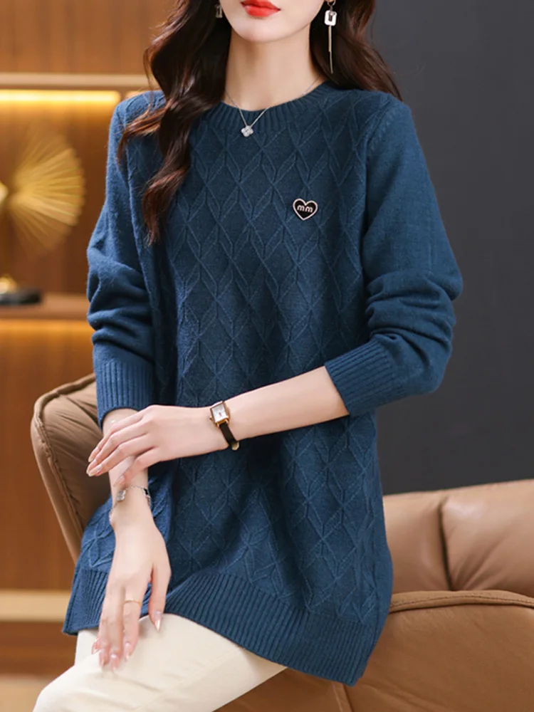 New Women Autumn Winter Wool Sweater Fashion O-Neck Long Sleeve A-straight Knitted Tops Casual Simplicity Plus Size Sweater