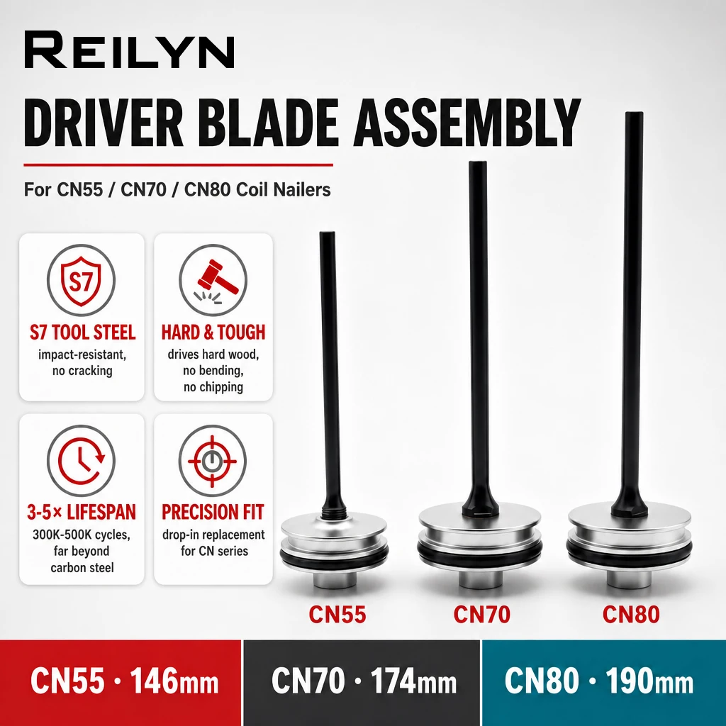 Reilyn Black Rod Driver Piston Assembly Coil Nail Gun Spare Parts S7 Tool Steel for CN55 CN70 CN80 Pneumatic Coil Nail Gun