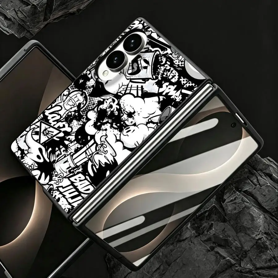 Case for Samsung Galaxy ZFold Wide ZFold8 Z Fold8 Wide Z Fold 8 Luxury Phone Cover Black White Graffiti Art