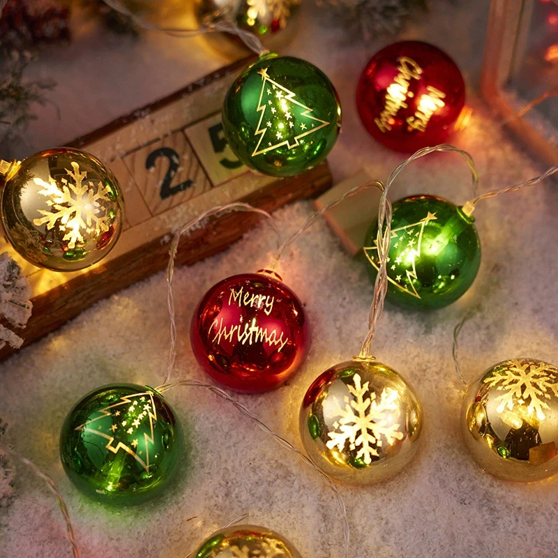 Christmas Ornament Ball LED String Lights, Warm Fairy Lights with Xmas Printed Balls for Christmas Tree Home Holiday Decoration