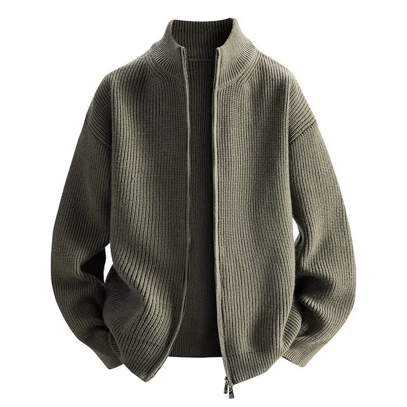 

Мужской вязаный кардиган-свитер на флисе, утепленный, свободного кроя, для весны и осени, новая модель