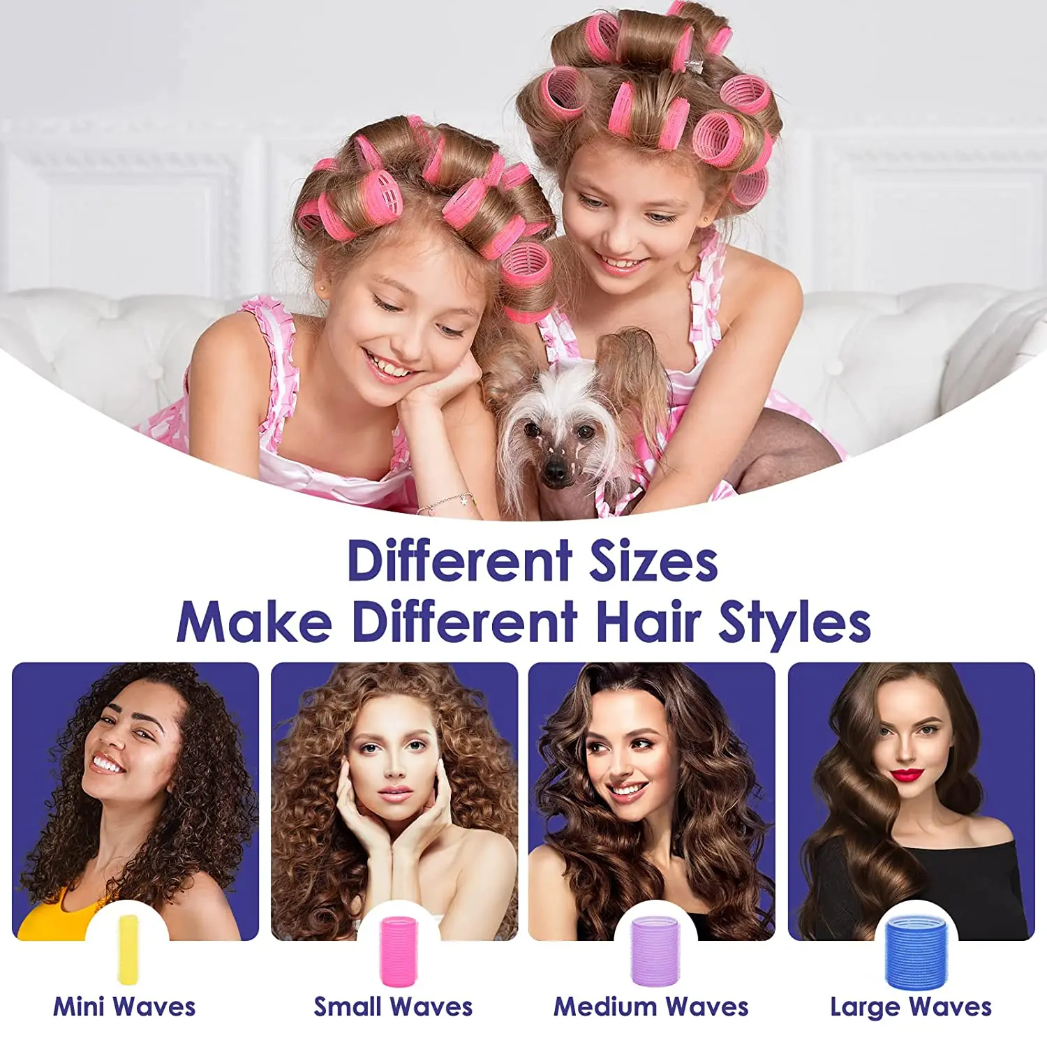 6pcs Jumbo Hair Rollers Self Grip No Heat Hair Curlers Heatless Hair Volume Curlers Self-adhesive Hook & Loop DIY Styling Tools