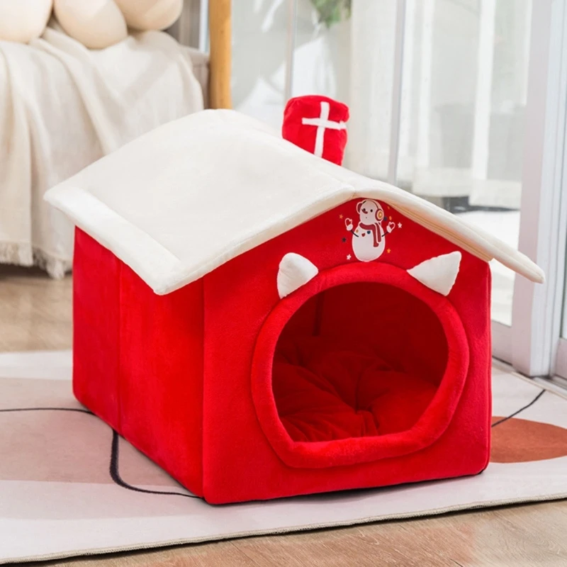 Winter Christmas Style Pet Cat Bed Warm Cat Cushions Cat House Warm Cat Basket Dog Cat Nest Kennel for Small Dog Cat KXRE