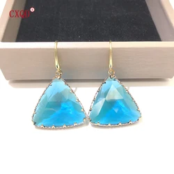 Fashion Simple Big Triangular Multicolor High Quality Earrings for Women Shiny Luxury Charm Clear Glass Jewelry Accessories Gift